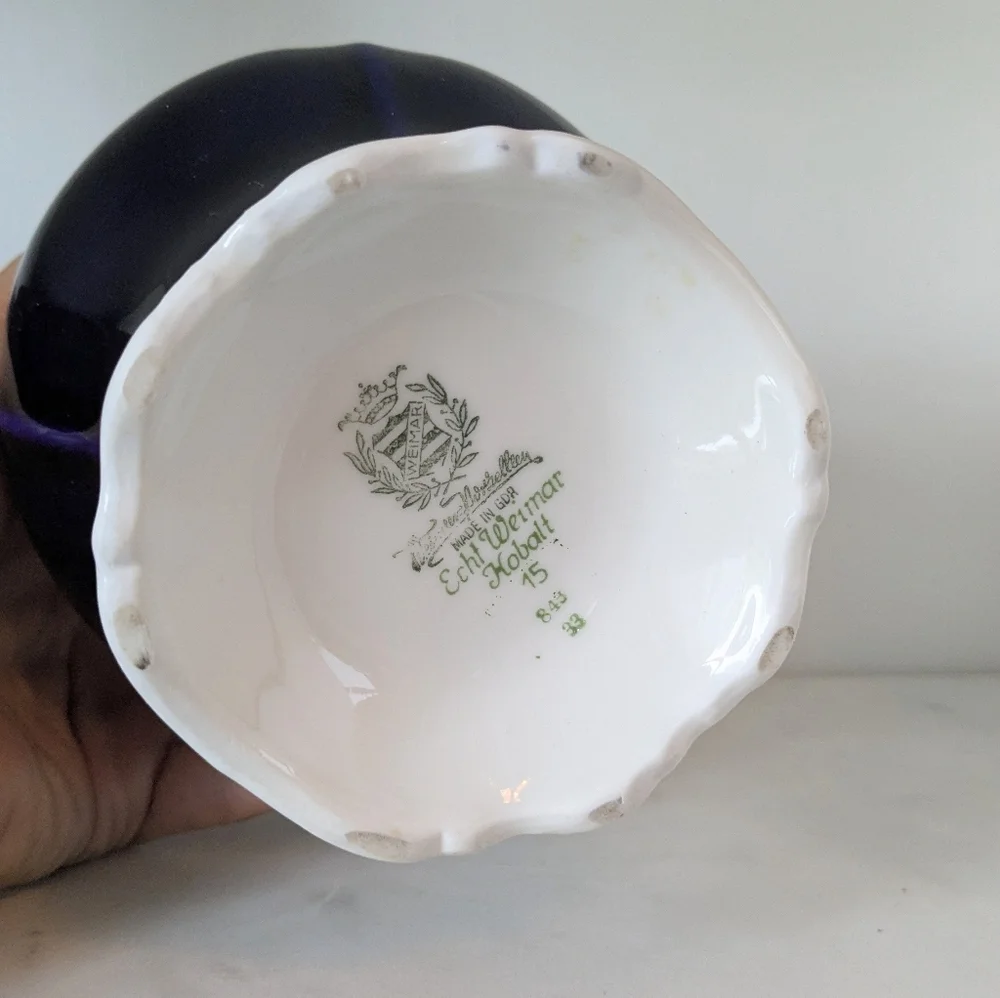 Vintage Footed Porcelain Vase – FLOWERS & GOLD PLATE by Weimar Kobar (GERMANY)